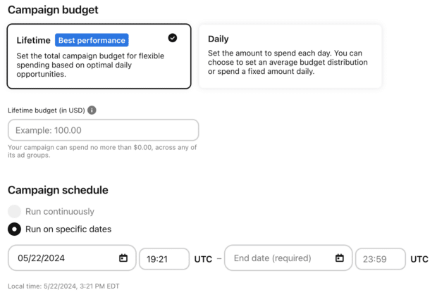 Campaign budget lifetime best performance