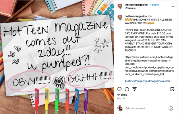 @hotteenmagazine promotional post on instagram