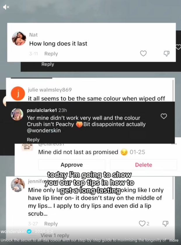 Wonderskin responding to negative comments in a TikTok video