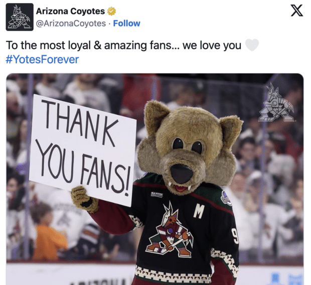 Tweet from Arizona Coyotes using hashtag