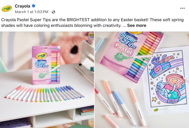Easter-themed Facebook post from Crayola