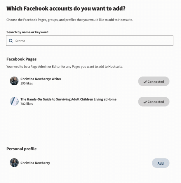 Adding a Facebook account to Hootsuite