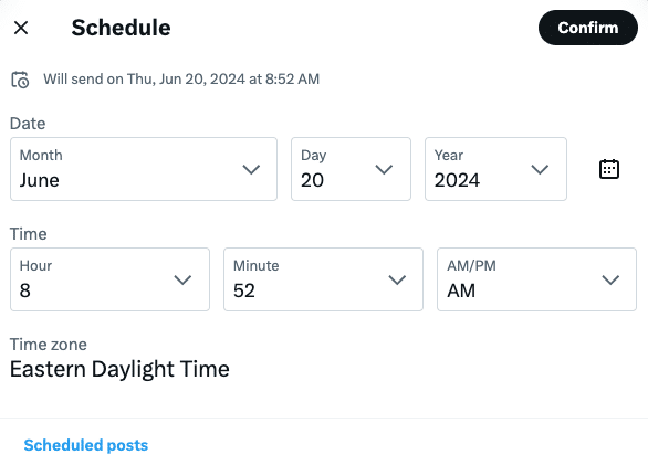 The schedule tab of Twitter/X