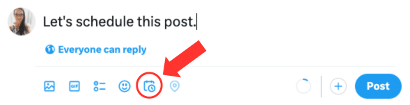 The post schedule button on Twitter's compose window with the calendar icon highlighted