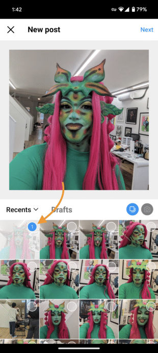 The number indicates how many images you've selected and in which order they'll appear