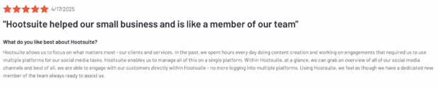 screenshot of a hootsuite review on g2