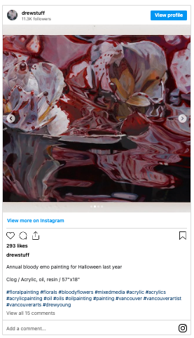 Instagram post from the account drewstuff showing microdetails of one of his artwork