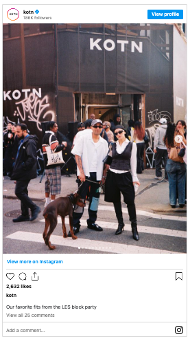 Instagram post from the account kotn showing 2 people standing on the crosswalk stylishly