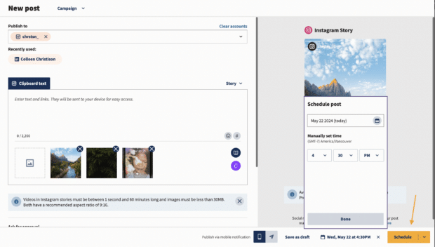 schedule video to instagram stories