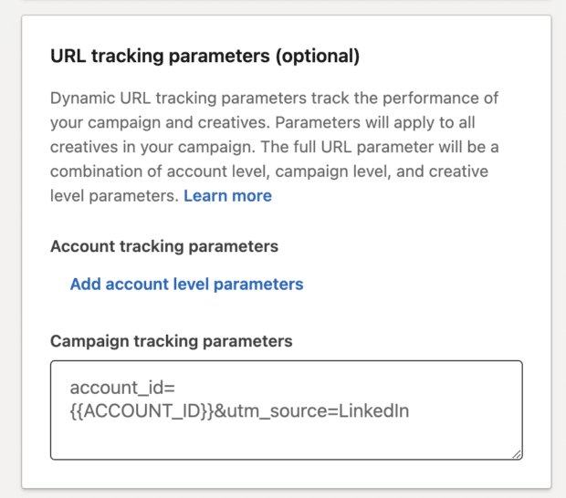 Instructions for adding LinkedIn ad URL parameters
