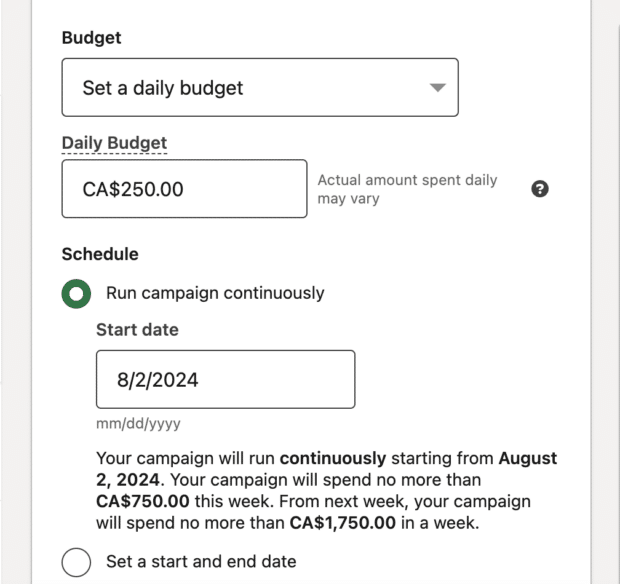 Campaign budget schedule