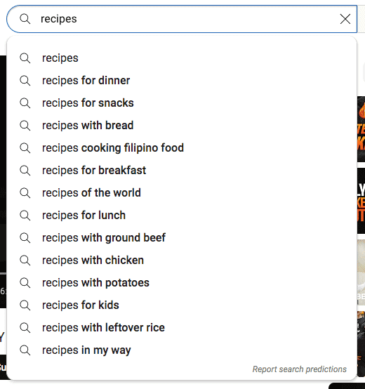 YouTube SEO recipes search example recipes