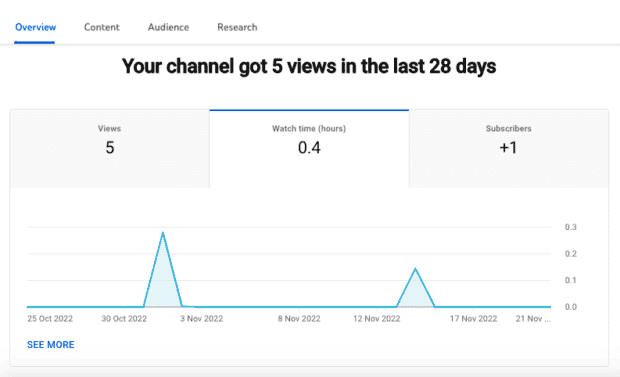 watch time graph your channel got 5 views in the last 28 days