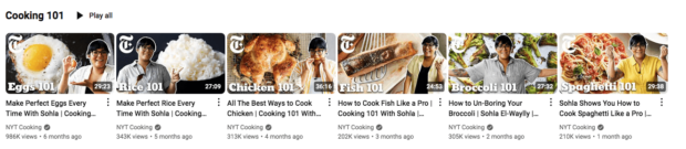 The New York Times Cooking channel Cooking 101 playlist