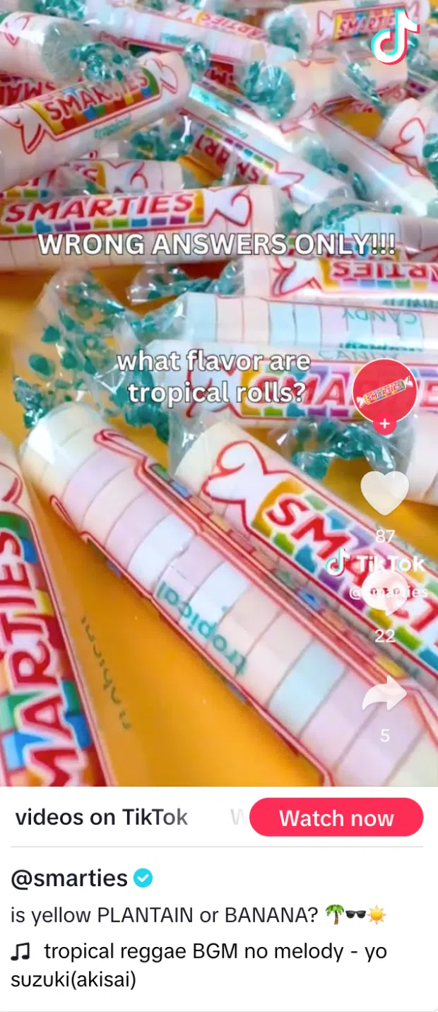 TikTok example from Smarties that encourages comments