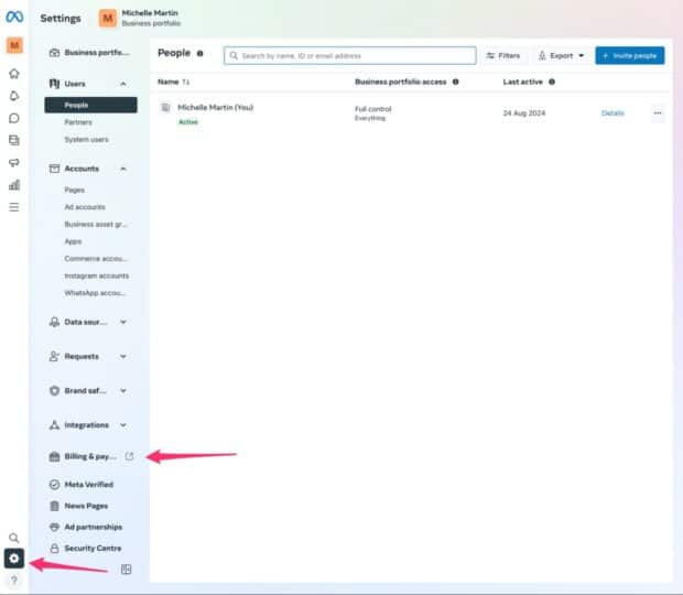 Meta Ads Manager Settings billings and payments