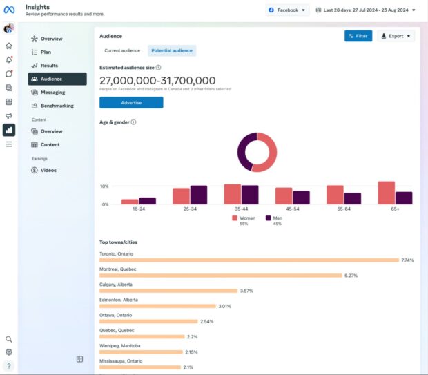 Meta Business Suite insights estimated audience size