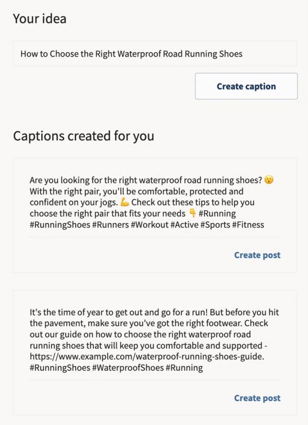 customized captions created for you with hashtags and emojis