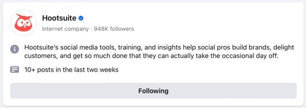 Hootsuite Facebook page blue check