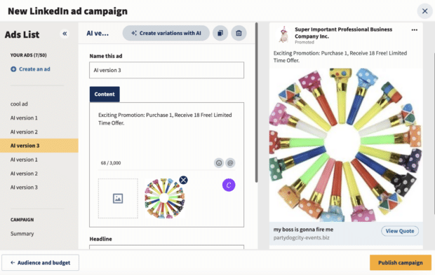 Create AI ad variations using OwlyWriter