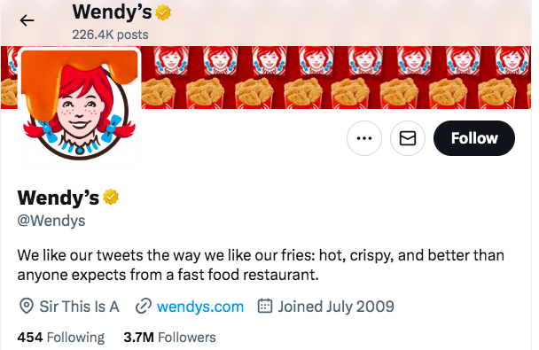 Wendy's X page with matching brand voice and tone