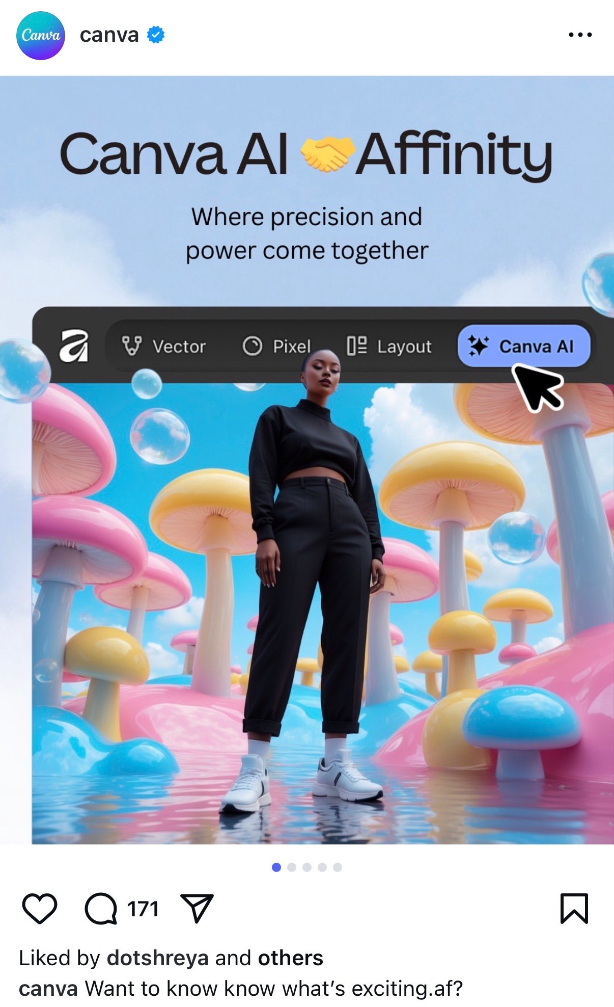 Instagram carousel from Canva recapping a set of new product tools with clean and colorful slides
