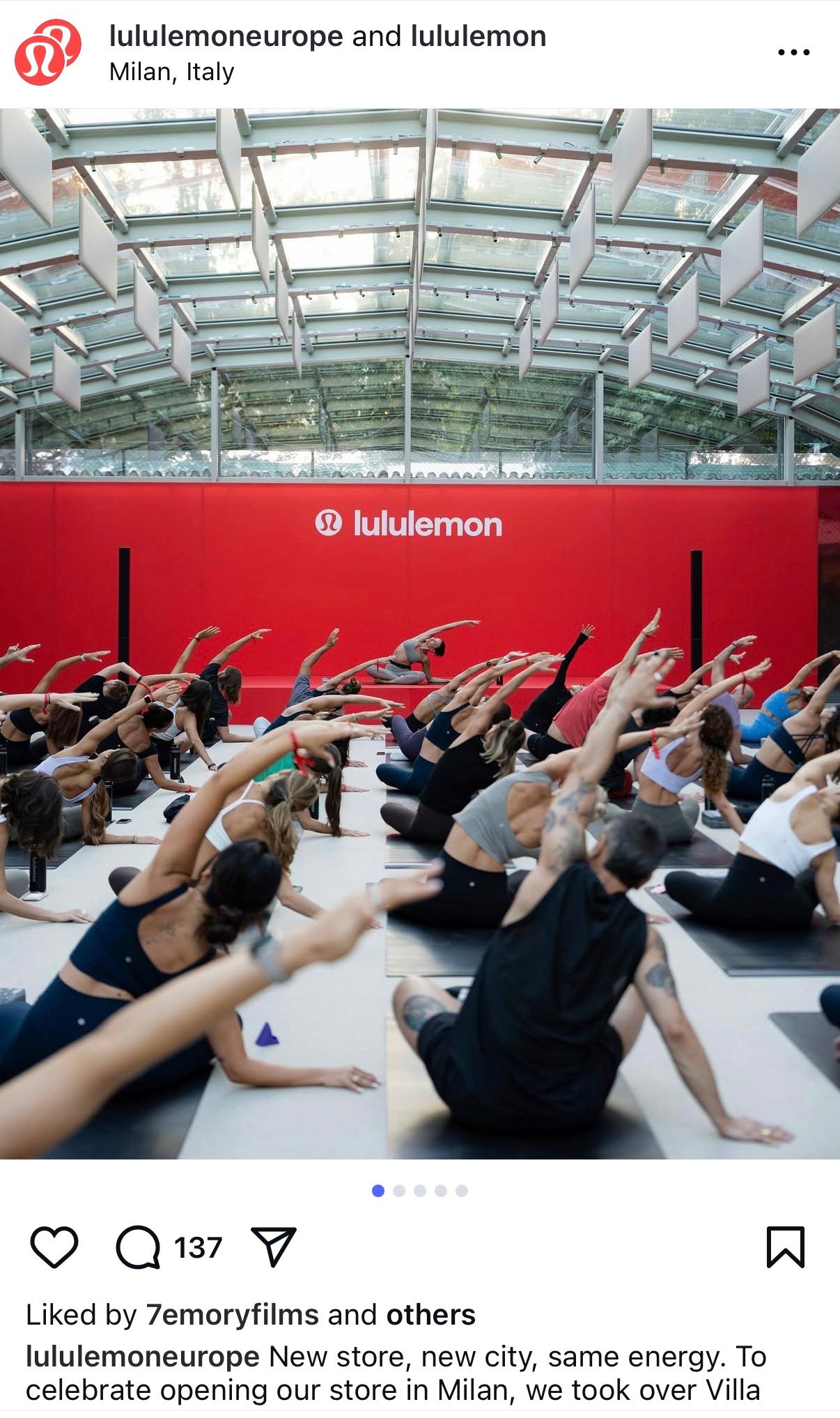 Instagram carousel from lululemon featuring photos from a store opening event