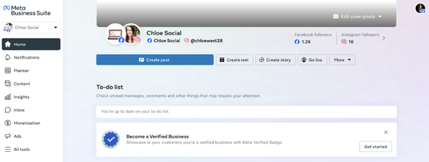 Meta Business Suite Create Story button