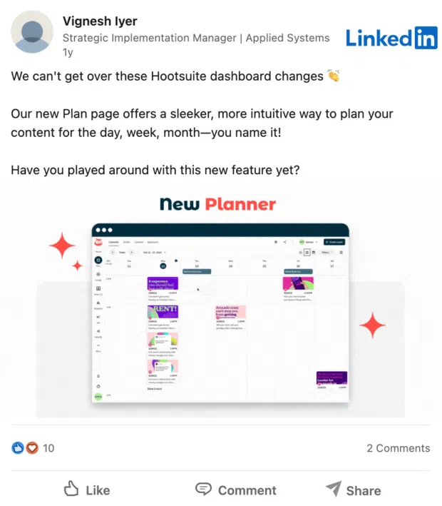 Amplify Hootsuite post