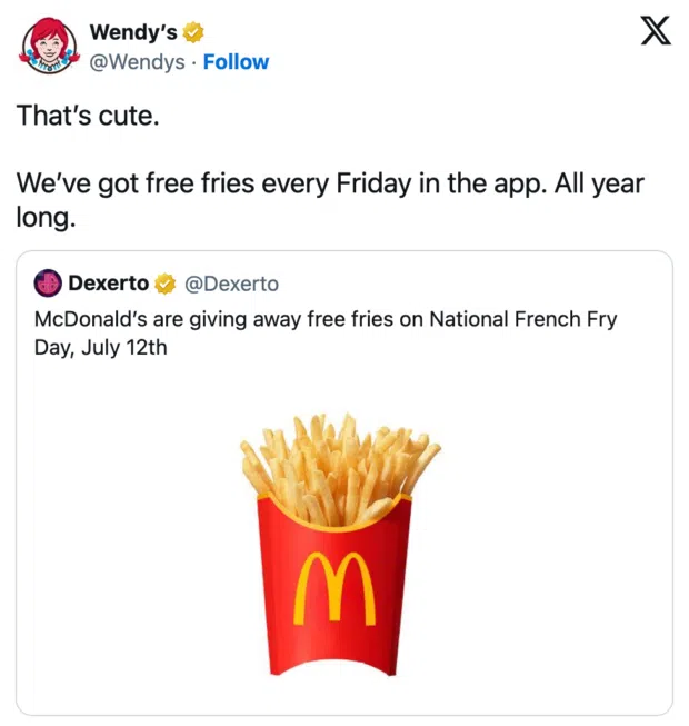 Wendy's tweet with distinct brand voice