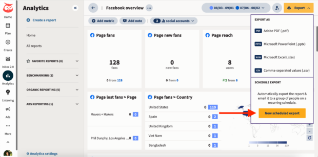 Hootsuite Analytics new scheduled export