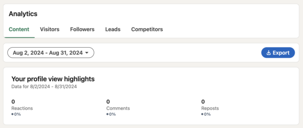 Analytics Content tab your profile view highlights