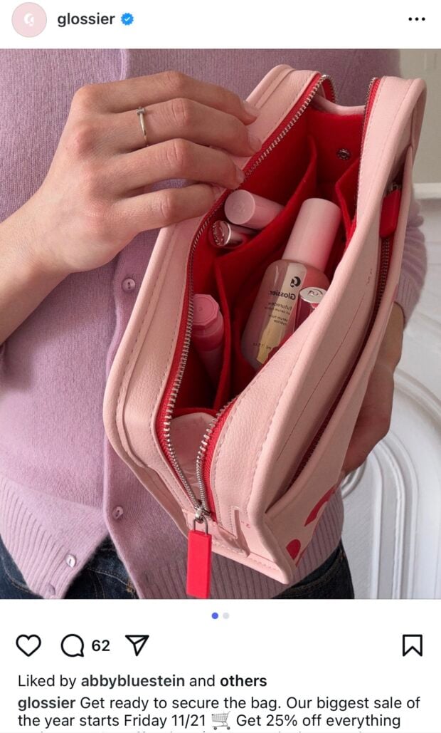 An Instagram carousel displaying various Glossier products