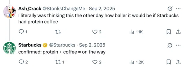 Starbucks responding to customer request on X