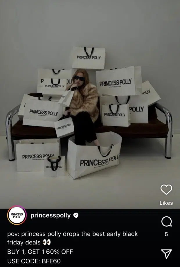 A Princess Polly Instagram post advertising a BOGO offer