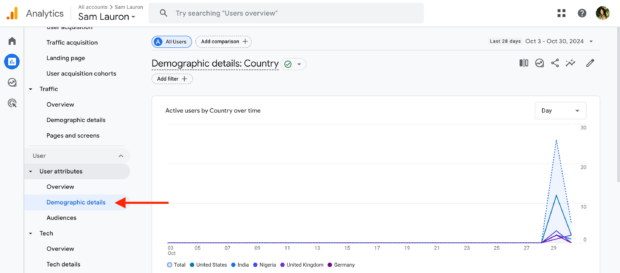 Google Analytics demographic details country