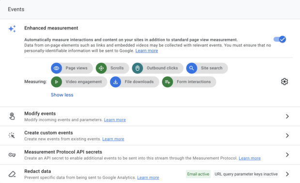 Google events enhanced measurement create custom events and redact data