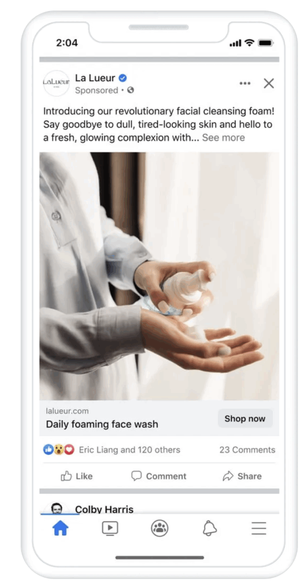 Facebook Feed ad moisturizing face cream