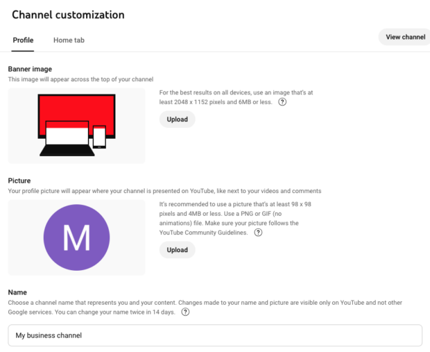 Channel customization options