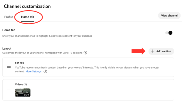 Adding additional sections to channel