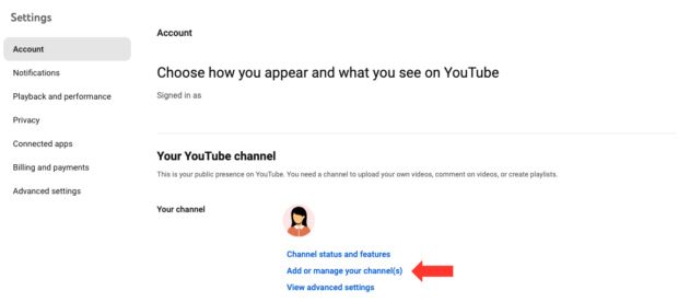 Click add or manage your channels