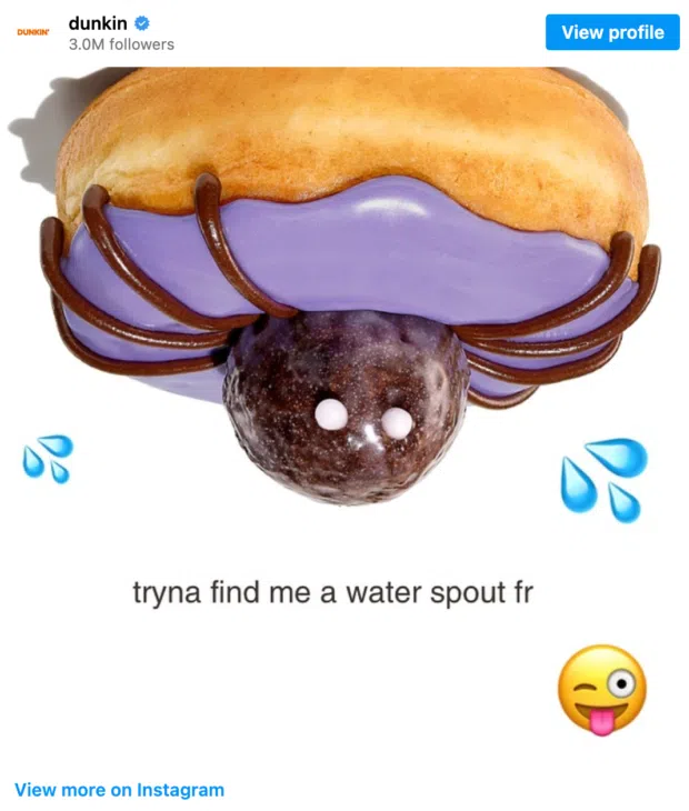 Instagram post from Dunkin' featuring an innuendo