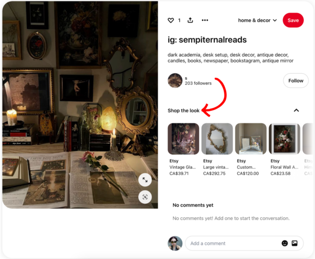 Pinterest shop the look with link to Etsy