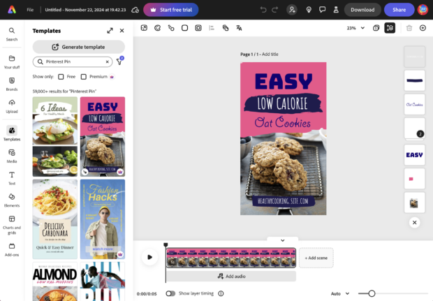 Adobe Express templates easy low calorie oat cookies