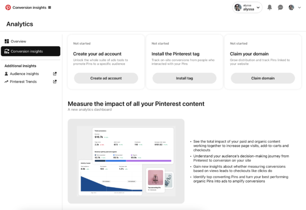 Analytics conversion insights measure impact of Pinterest content