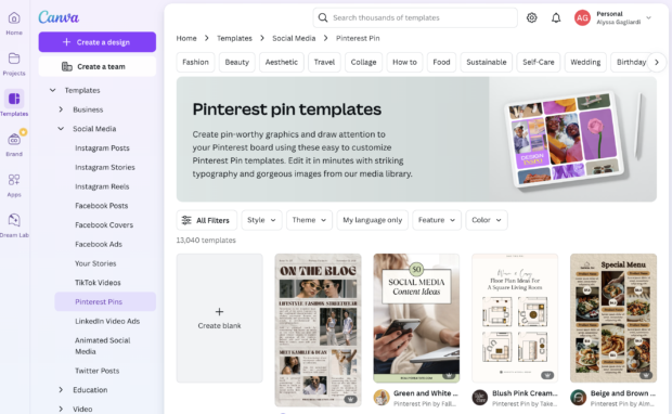 Canva design Pinterest pin templates