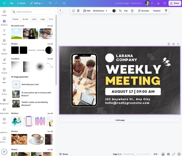 Canva weekly team meeting template