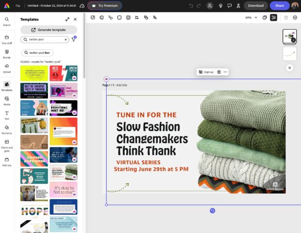 Adobe Express template slow fashion change makers think tank virtual series