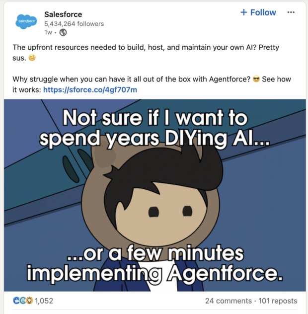 Salesforce LinkedIn post that mixes professional content with a lighter tone