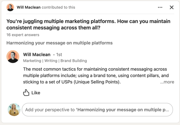 LinkedIn curates opportunities for experts to add their perspectives